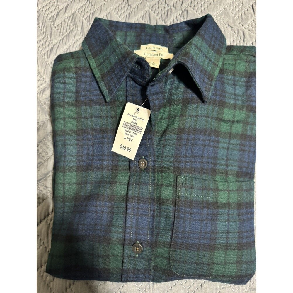 NWT LL Bean Flannel Shirt Women’s Black Watch Tartan Plaid petite Small - Picture 9 of 11
